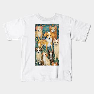 Gustav Klimt's Colorful Canine Reverie: Whimsical Dog Illustration Kids T-Shirt